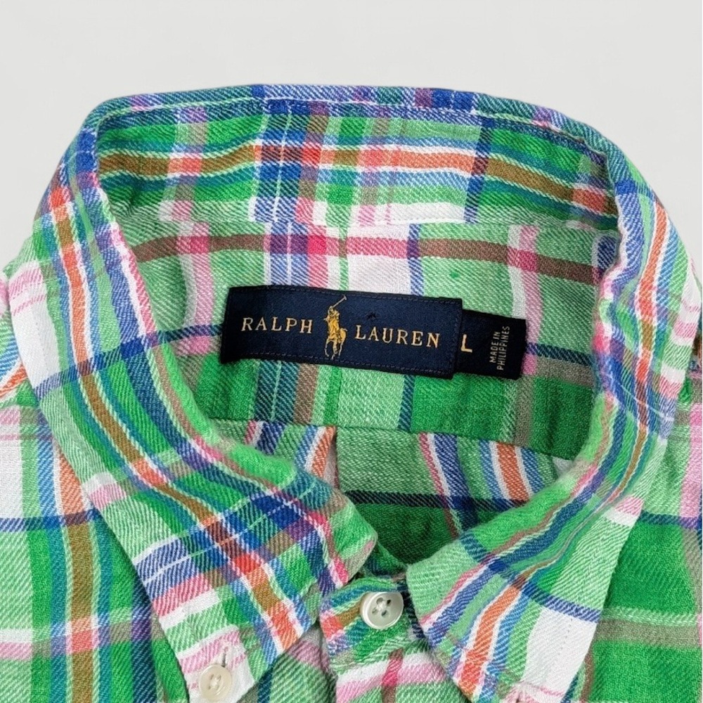 Polo Ralph Lauren Linen Button Up Shirt Mens Large Multicolor Plaid Casual - Picture 5 of 8